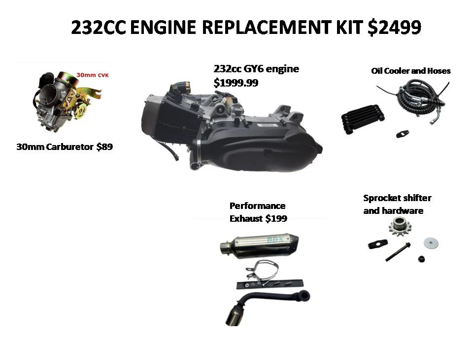 232cc GY6 Go-Kart Upgrade Engine and Package for ALL GY6 Buggies